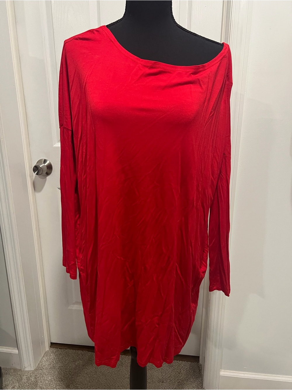 Piko 1988 Bright Red Dolmain Off the Shoulder Shift Dress